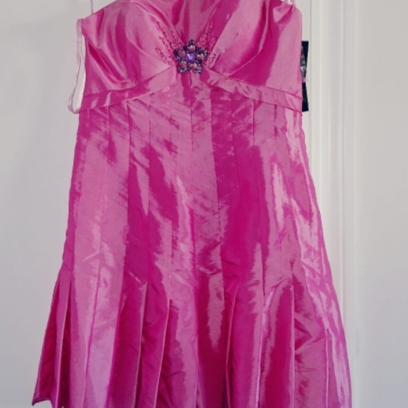 Barbiecore Vintage Chic Fuchsia Mini Dress with Embellished Detail - Picture 3 of 7